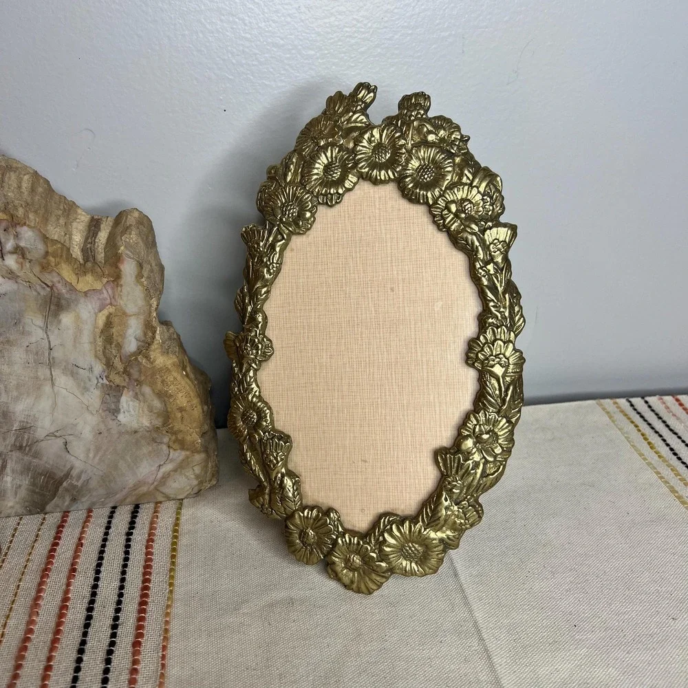 Vintage Brass Oval Picture Frame Victorian Style 9.5